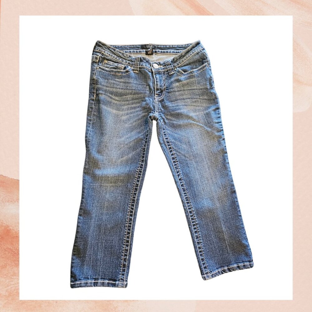 A.n.a Dark Wash Embroidered Capri Jeans